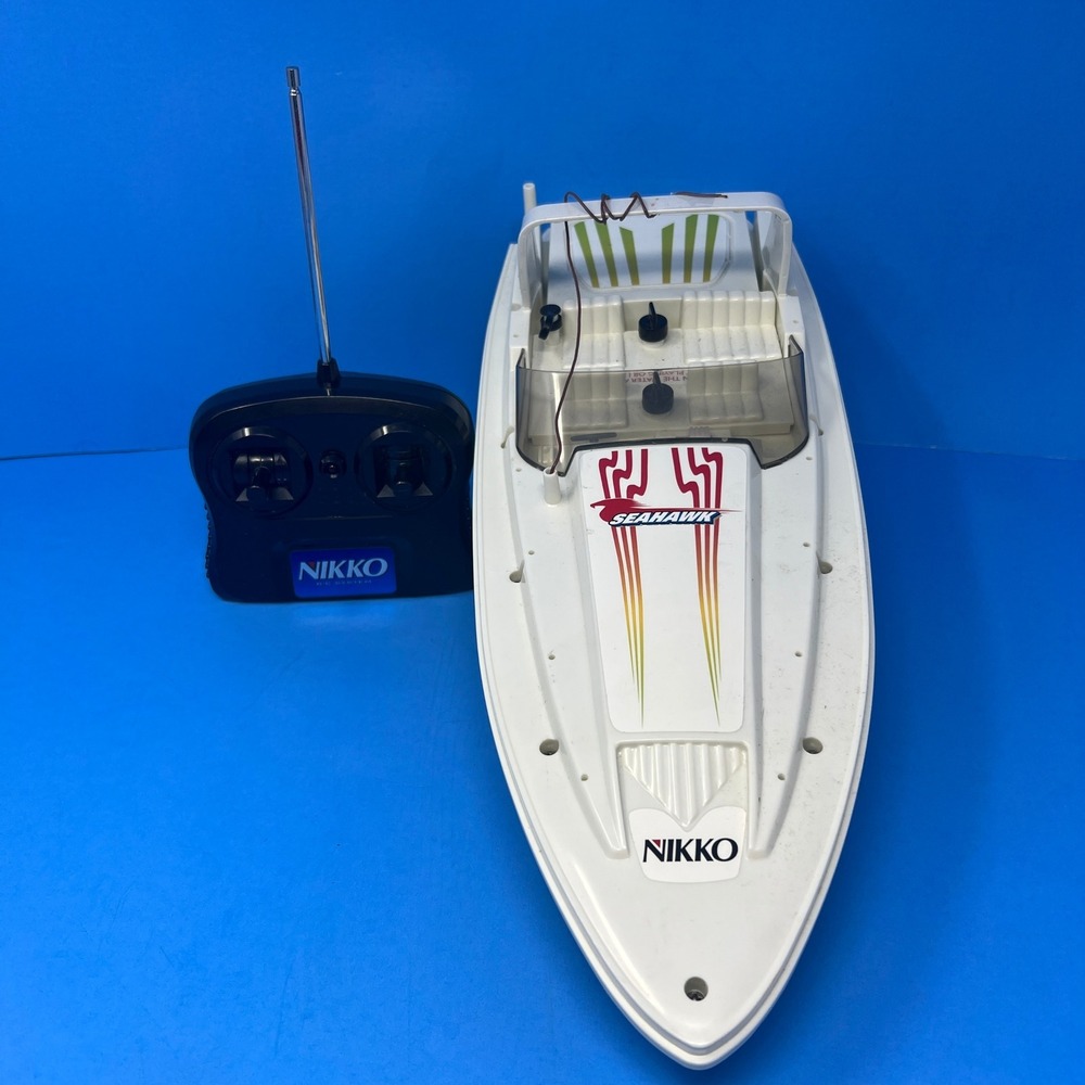 Nikko Sea Hawk RC Speedboat White Blue Vintage 19010H Radio Control Toy